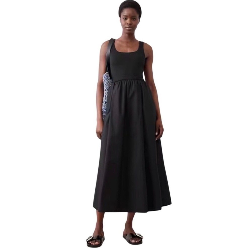 Banana Republic Tank Mixed Media Midi Dress Black XL Pockets Minimalist Capsule